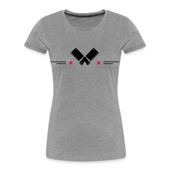 Couteaux de cuisine pour les chefs étoilés - T-shirt bio Premium Femme - gris chiné - Devant - Mia (176cm)