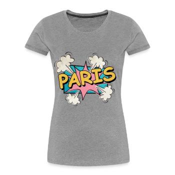 Paris France City Font Pop Art Comic - T-shirt bio Premium Femme - gris chiné - Devant - Mia (176cm)