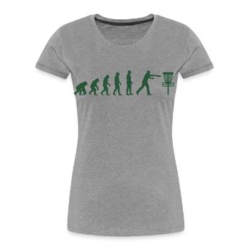 Disc Golf Evolution Drôle de Disc Golfeur Flying Disc - T-shirt bio Premium Femme - gris chiné - Devant - Mia (176cm)