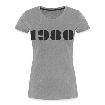 1980 - T-shirt bio Premium Femme - gris chiné - Devant - Mia (176cm)