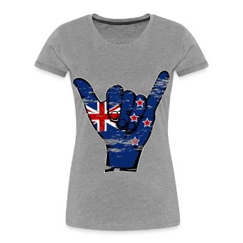 Drapeau de la Nouvelle-Zélande Symbole de surf utilisé - T-shirt bio Premium Femme - gris chiné - Devant - Mia (176cm)