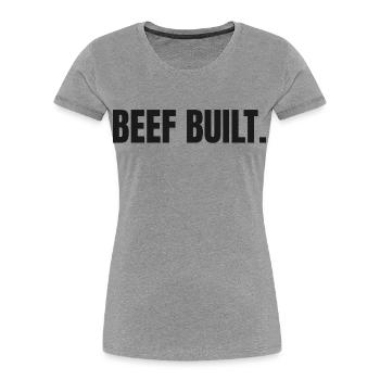 BŒUF CONSTRUIT | T-shirt Carnivore | Steak & Strength - T-shirt bio Premium Femme - gris chiné - Devant - Mia (176cm)