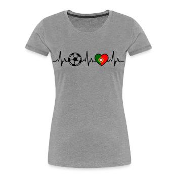 Portugal Fußball Herzschlag Flagge Portugiesisch - Frauen Premium Bio T-Shirt - Grau meliert - Vorne - Mia (176cm)
