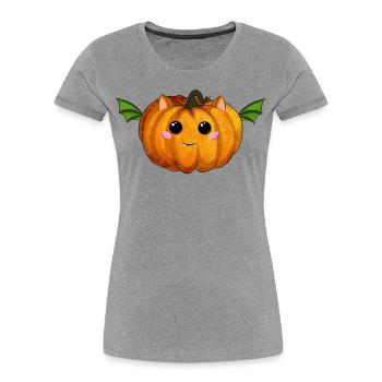 Halloween Kürbis - Frauen Premium Bio T-Shirt - Grau meliert - Vorne - Mia (176cm)