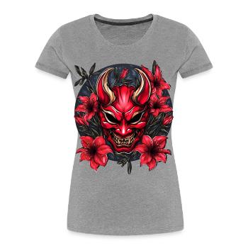 Hannya Red Lily - T-shirt bio Premium Femme - gris chiné - Devant - Mia (176cm)