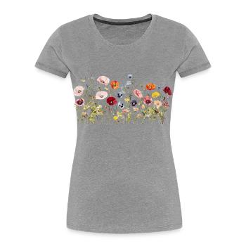 Wilde Blumenwiese – Natürliche Aquarellblüten - Frauen Premium Bio T-Shirt - Grau meliert - Vorne - Mia (176cm)