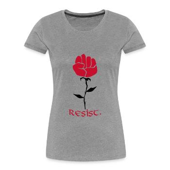 Widerstehen. - Frauen Premium Bio T-Shirt - Grau meliert - Vorne - Mia (176cm)