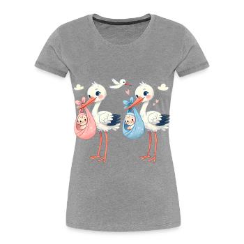 Rosa oder Blauer Storch Baby Überraschung - Frauen Premium Bio T-Shirt - Grau meliert - Vorne - Mia (176cm)