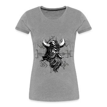 Vegvísir with Viking head - Women's Premium Organic T-Shirt - heather grey - Front - Mia (176cm)