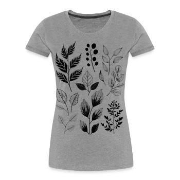 Blätter und Zweige in schwarz weiß - Frauen Premium Bio T-Shirt - Grau meliert - Vorne - Mia (176cm)