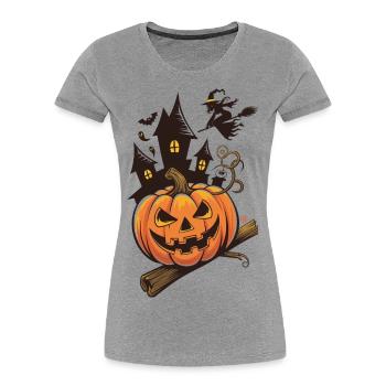 Halloween Kürbis - Frauen Premium Bio T-Shirt - Grau meliert - Vorne - Mia (176cm)