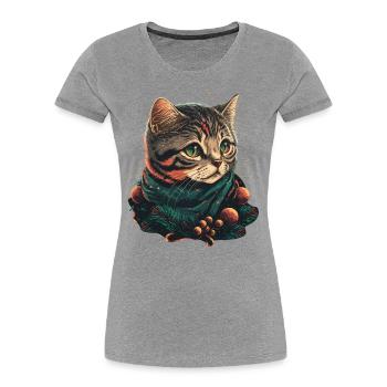 Beau chat portant un chapeau de Noël - T-shirt bio Premium Femme - gris chiné - Devant - Mia (176cm)