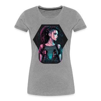 Peinture étonnante d’une belle cyber-dame - T-shirt bio Premium Femme - gris chiné - Devant - Mia (176cm)