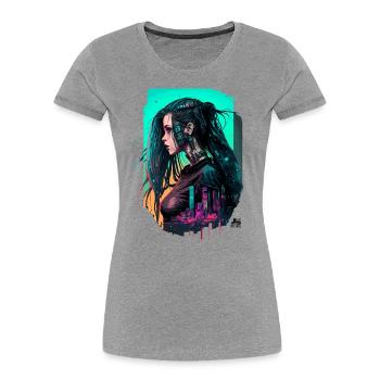 Trendige digitale Illustration einer furchtlosen Frau - Frauen Premium Bio T-Shirt - Grau meliert - Vorne - Mia (176cm)
