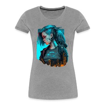 Schöne futuristische Dame für Gaming-Liebhaber - Frauen Premium Bio T-Shirt - Grau meliert - Vorne - Mia (176cm)