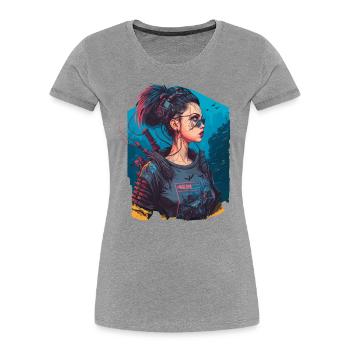 Design époustouflant d’une belle fille futuriste - T-shirt bio Premium Femme - gris chiné - Devant - Mia (176cm)