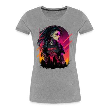 Furchtlose futuristische Dame für Romanliebhaber - Frauen Premium Bio T-Shirt - Grau meliert - Vorne - Mia (176cm)