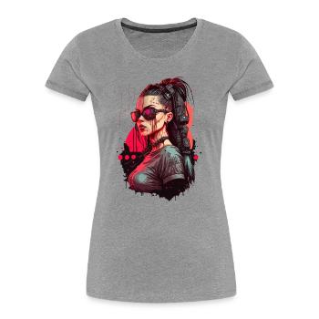 Magnifique œuvre d’art d’une femme futuriste - T-shirt bio Premium Femme - gris chiné - Devant - Mia (176cm)