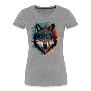 Erstaunliches Design eines Wolfes - Frauen Premium Bio T-Shirt - Grau meliert - Vorne - Mia (176cm)