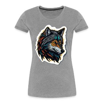 Peinture numérique d’une tête de loup - T-shirt bio Premium Femme - gris chiné - Devant - Mia (176cm)