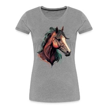 Dessin de chevaux - T-shirt bio Premium Femme - gris chiné - Devant - Mia (176cm)