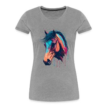 Dessin de tête de cheval - T-shirt bio Premium Femme - gris chiné - Devant - Mia (176cm)