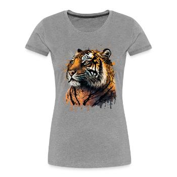 Tiger-Kunstwerk - Frauen Premium Bio T-Shirt - Grau meliert - Vorne - Mia (176cm)