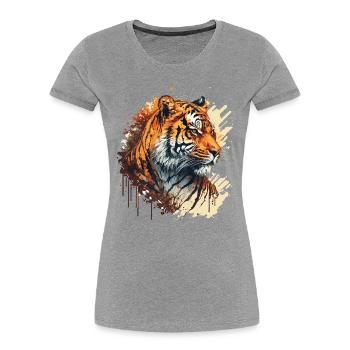 Tiger Illustration - Frauen Premium Bio T-Shirt - Grau meliert - Vorne - Mia (176cm)