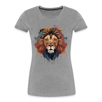 Visage de lion coloré - T-shirt bio Premium Femme - gris chiné - Devant - Mia (176cm)