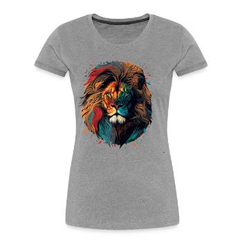 Peinture de lion colorée - T-shirt bio Premium Femme - gris chiné - Devant - Mia (176cm)