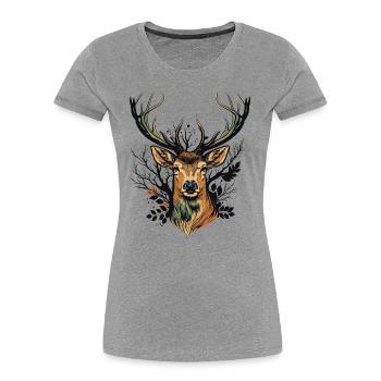Visage de cerf - T-shirt bio Premium Femme - gris chiné - Devant - Mia (176cm)