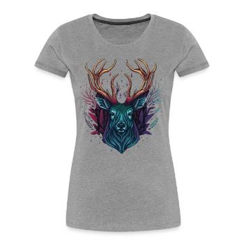 Cerf - T-shirt bio Premium Femme - gris chiné - Devant - Mia (176cm)