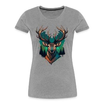 Hirsch Silhouette - Frauen Premium Bio T-Shirt - Grau meliert - Vorne - Mia (176cm)