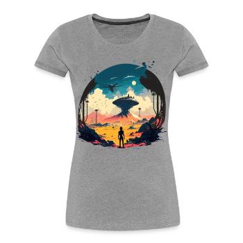 Diese Welt - Frauen Premium Bio T-Shirt - Grau meliert - Vorne - Mia (176cm)