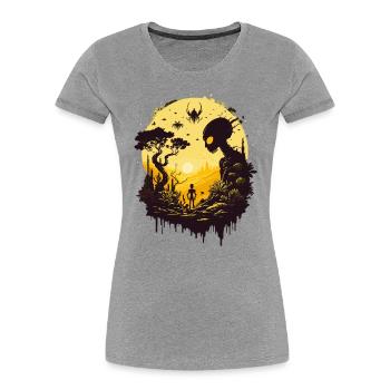 Alien Universum - Frauen Premium Bio T-Shirt - Grau meliert - Vorne - Mia (176cm)