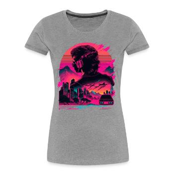 Synthwave-Raum - Frauen Premium Bio T-Shirt - Grau meliert - Vorne - Mia (176cm)