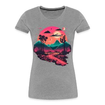 Synthwave Mountains - Women's Premium Organic T-Shirt - heather grey - Front - Mia (176cm)