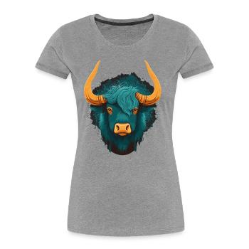 Gehörnte Yak - Frauen Premium Bio T-Shirt - Grau meliert - Vorne - Mia (176cm)