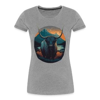 Yak mit riesigen Hörnern - Frauen Premium Bio T-Shirt - Grau meliert - Vorne - Mia (176cm)