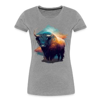 Galaxie Yak - Frauen Premium Bio T-Shirt - Grau meliert - Vorne - Mia (176cm)