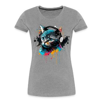 Musik Katze - Frauen Premium Bio T-Shirt - Grau meliert - Vorne - Mia (176cm)