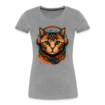 Katzentragende Kopfhörer - Frauen Premium Bio T-Shirt - Grau meliert - Vorne - Mia (176cm)