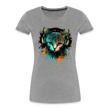 Chaton de musique - T-shirt bio Premium Femme - gris chiné - Devant - Mia (176cm)