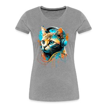 Katze hört Musik - Frauen Premium Bio T-Shirt - Navy - Vorne - Mia (176cm)