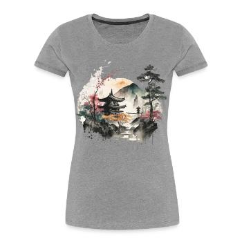 Sakura - Frauen Premium Bio T-Shirt - Grau meliert - Vorne - Mia (176cm)