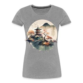 Traditionelle japanische Holzschnittkunst - Frauen Premium Bio T-Shirt - Grau meliert - Vorne - Mia (176cm)