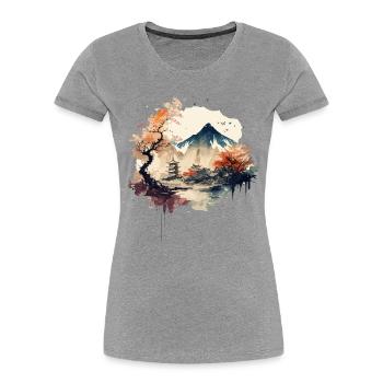 Chinese Landscape - Women's Premium Organic T-Shirt - heather grey - Front - Mia (176cm)