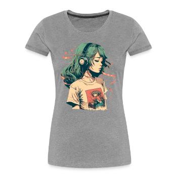 Study Girl Listening to Music - Women's Premium Organic T-Shirt - heather grey - Front - Mia (176cm)