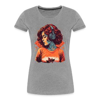 Study Girl hört Lo-Fi-Musik - Frauen Premium Bio T-Shirt - Grau meliert - Vorne - Mia (176cm)