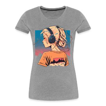 Vaporwave Anime Girl - T-shirt bio Premium Femme - gris chiné - Devant - Mia (176cm)
